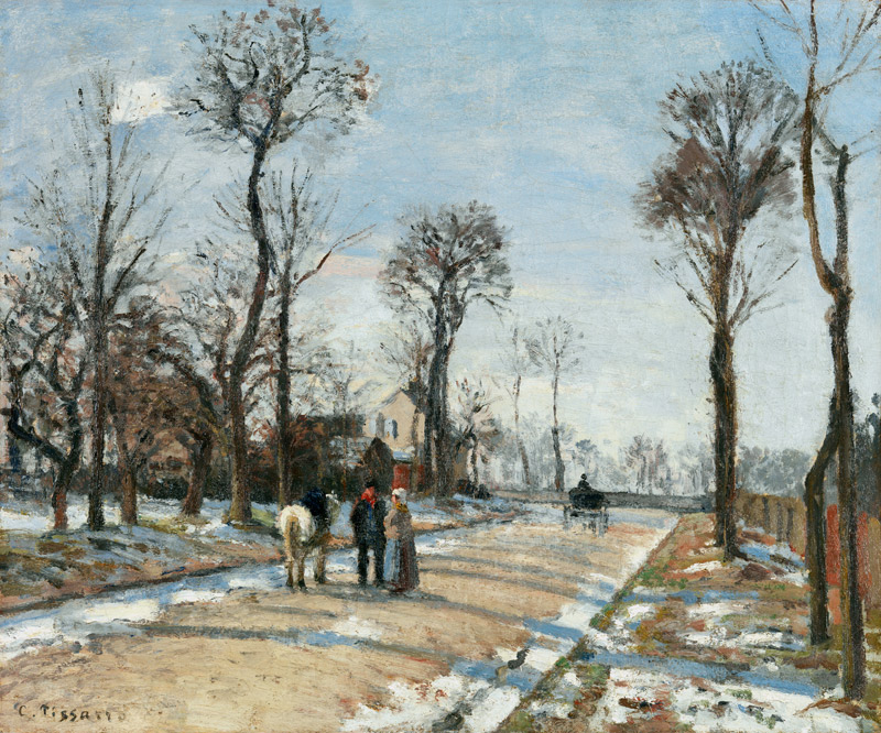 Route de Versailles, Louveciennes, Winter Sun and Snow de Camille Pissarro