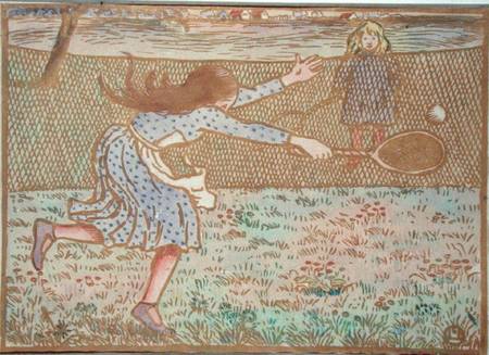 Girls Playing Tennis, from 'Woodcuts in Line and Colours' de Camille Pissarro