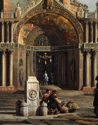Detail of Capriccio of a Church (oil on canvas) de Giovanni Antonio Canal