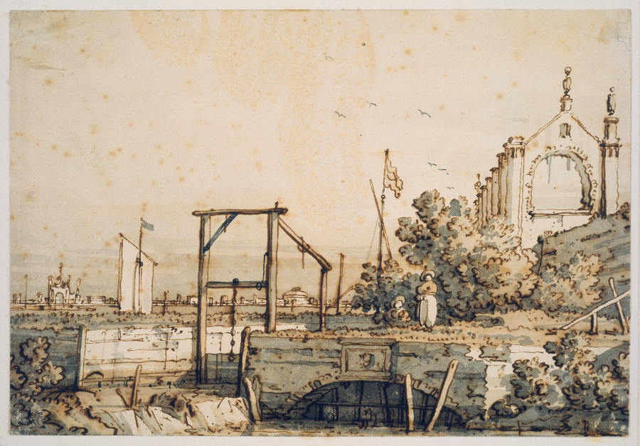 Capriccio with a Lock Gate by a River de Canaletto (Giovanni Antonio Canal)