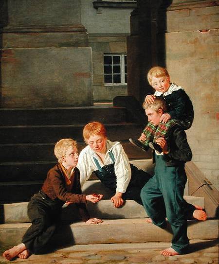 Young Boys Playing Dice in Front of Christiansborg Castle, Copenhagen de Carl-Christian-Constantin Hansen