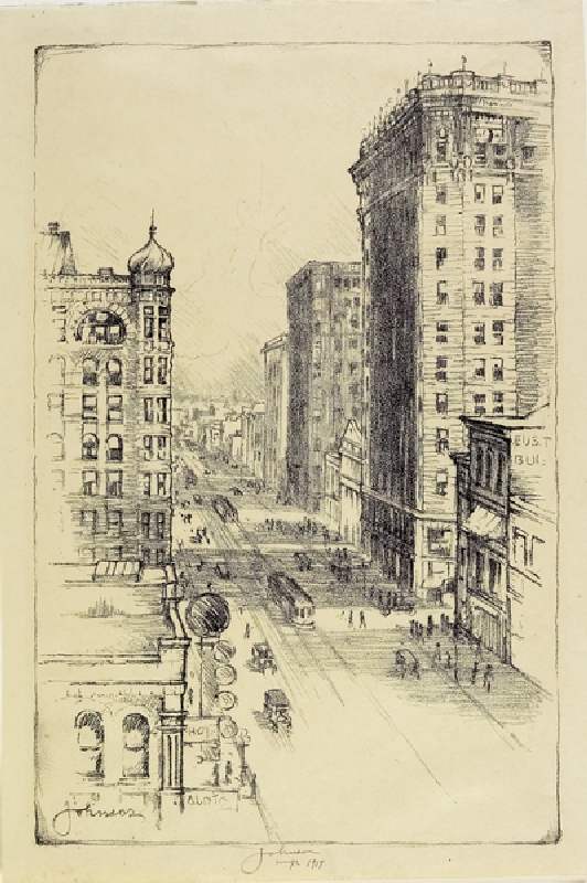 Hennepin Avenue below Sixth Street, 1917 (litho) de Carl Edward Johnson