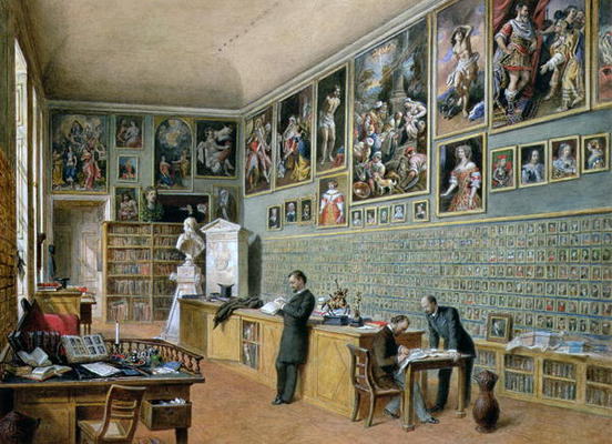 The Library, in use as an office of the Ambraser Gallery in the Lower Belvedere, 1879 (w/c) de Carl Goebel