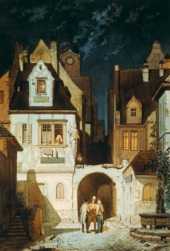 A corner of a German town at moon light de Carl Spitzweg