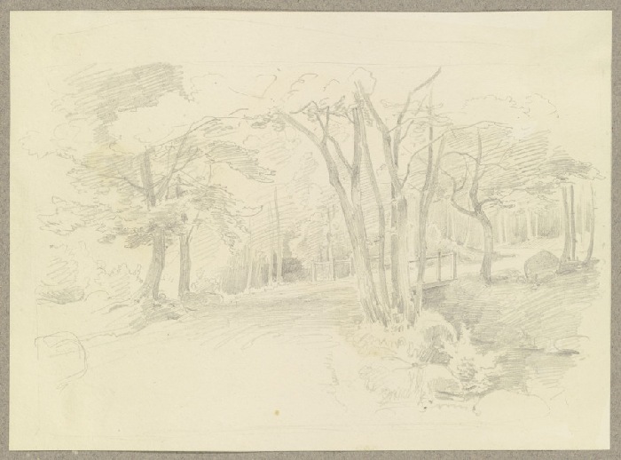 Waldweg, einen Bach über einen Holzsteg querend de Carl Theodor Reiffenstein