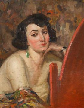 Woman at Mirror (oil on plywood)