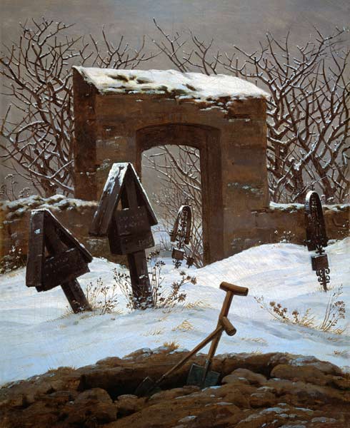 Cementerio en la nieve de Caspar David Friedrich
