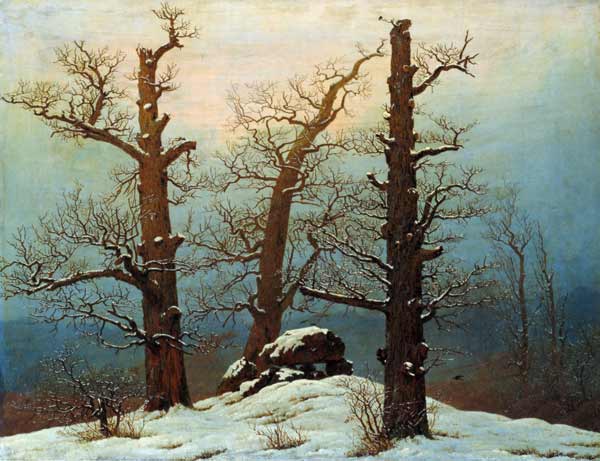 Tumba megalítica en la nieve de Caspar David Friedrich