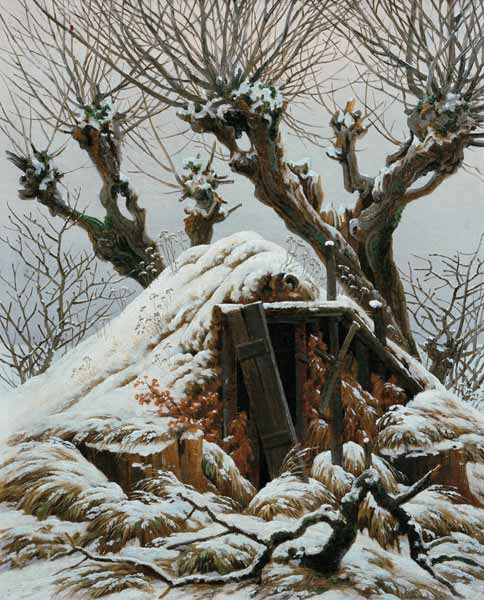 Snow-covered huts de Caspar David Friedrich