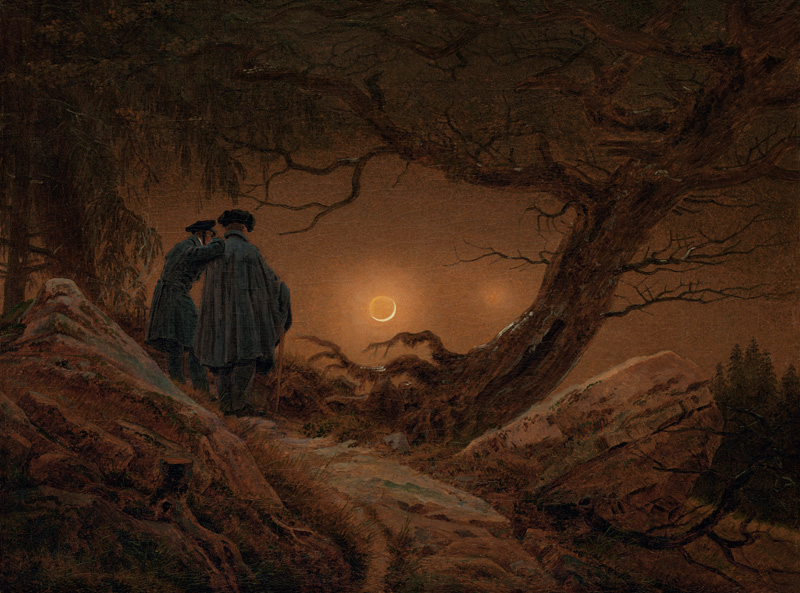 Dos hombres analizando la luna de Caspar David Friedrich