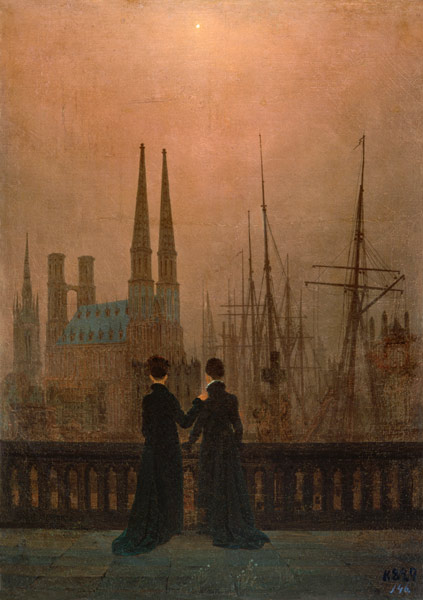 Hermanas contemplando el puerto al anochecer de Caspar David Friedrich