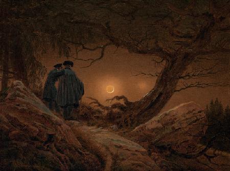 Dos hombres analizando la luna
