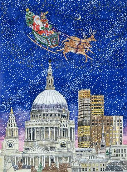 Father Christmas Flying over London (w/c on paper)  de Catherine  Bradbury