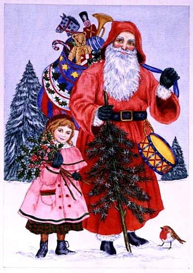 Santa and his helper (w/c on paper)  de Catherine  Bradbury
