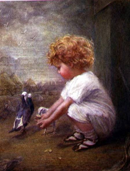 Little Girl feeding Pigeons de Catherine P. Brooker