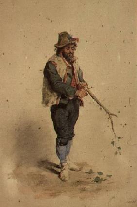 Italian Peasant cutting a Stick