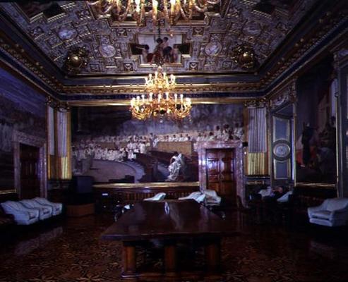 The 'Sala Maccari' (Maccari Room) richly decorated with gilt stucco and scenes of Roman history, det de Cesare Maccari