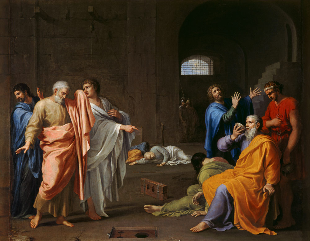 The Death of Socrates - Charles Alphonse Dufresnoy en reproducción impresa  o copia al óleo sobre lienzo.