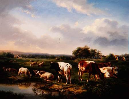 Cattle and Sheep in a Landscape (one of a pair) de Charles Desan