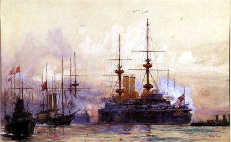 The Prince George at Spithead. The Naval Requiem of Queen Victoria de Charles Edward Dixon