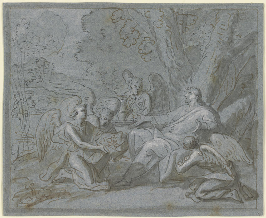 Christus von vier Engeln bedient de Charles Le Brun