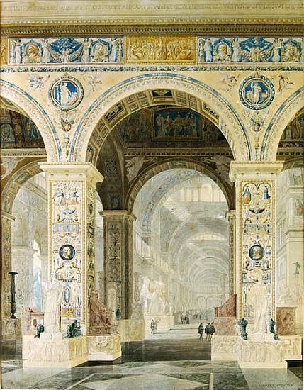 Interior View of the Louvre (gouache & w/c on paper) de Charles Percier