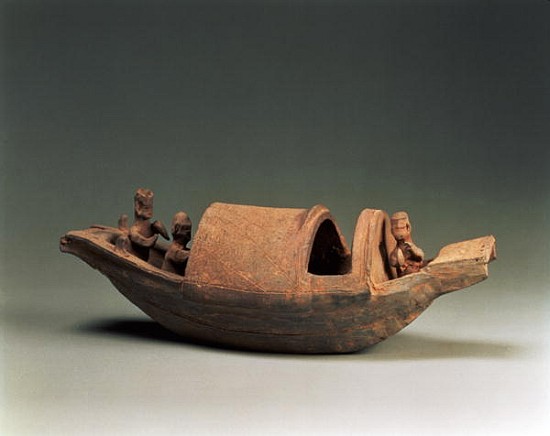 Boat and crew, tomb artefact, Eastern Han Dynasty, 25-220 AD (earthenware) de Chinese School