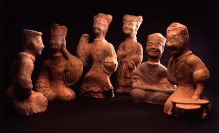 Group of Musicians, Dancers and Servants, Han Dynasty (206 BC-220 AD) de Chinese School