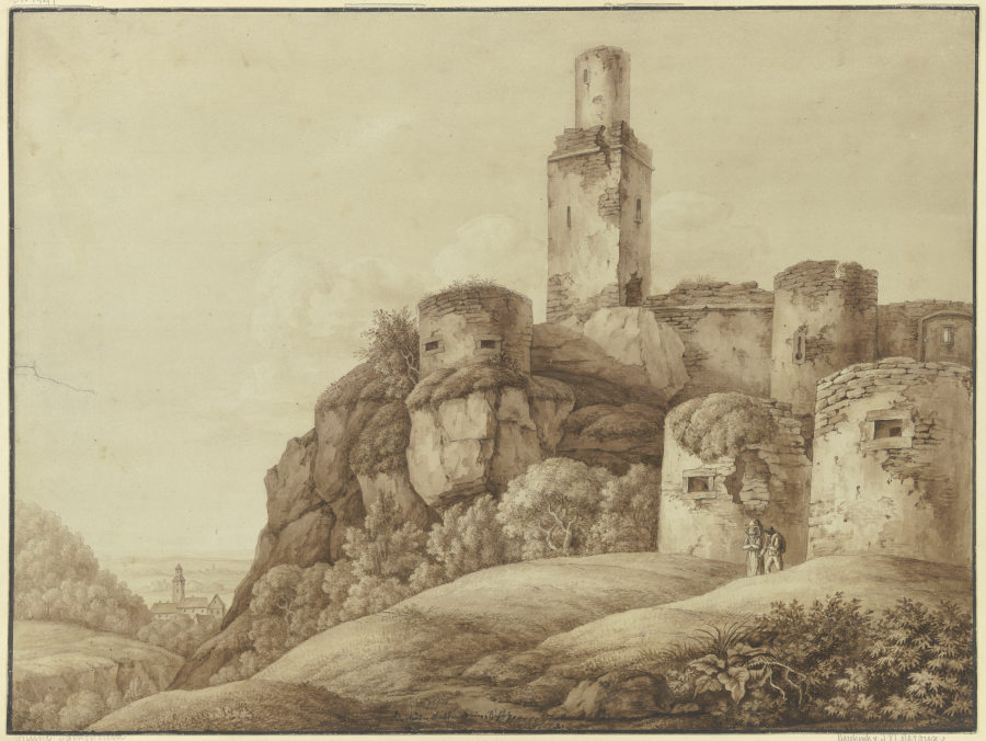 Ruine einer Bergfeste mit Türmen (Die Ruine Falkenstein im Taunus) de Christian Georg Schutz