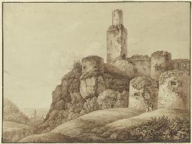 Ruine einer Bergfeste mit Türmen (Die Ruine Falkenstein im Taunus)