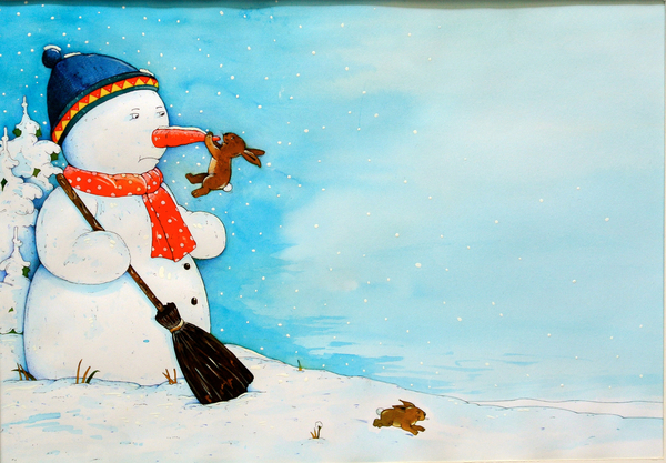 Snowman with Little Rabbit de Christian  Kaempf
