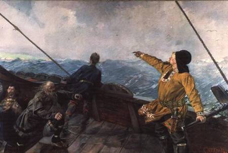 Leif Eriksson (10th century) sights land in America de Christian Krohg