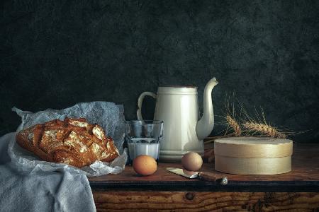 Still Life with Eggs, Milk and Bread