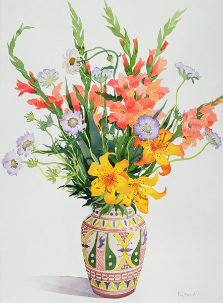 Orange and Blue Flowers in a Moroccan Vase (w/c)  de Christopher  Ryland