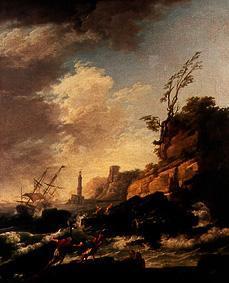 Sea storm with ship wreck