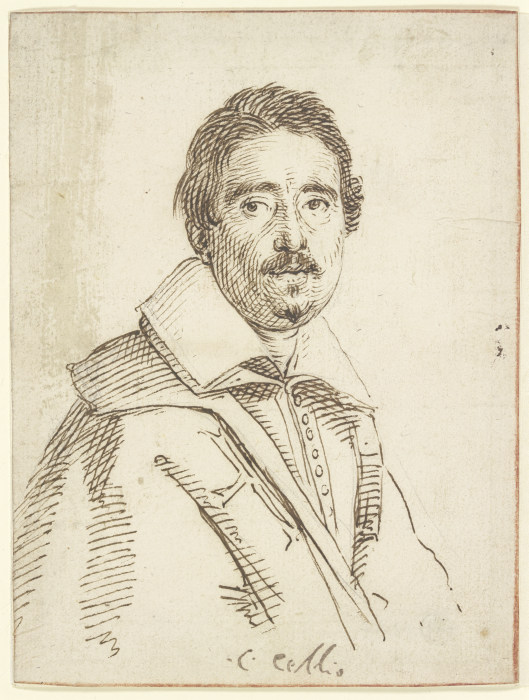 Brustbild eines Mannes mit Schnurr- und Knebelbart und umgelegtem Kragen nach rechts de Claude Mellan