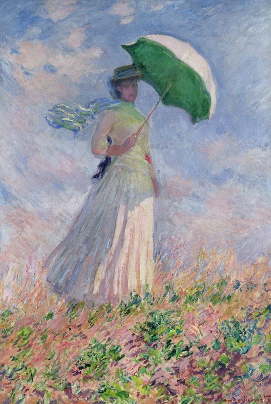 Mujer con el parasol (Susanne Hoschedé)- cuadro de Claude Monet en  reproducción impresa o copia al óleo sobre lienzo.