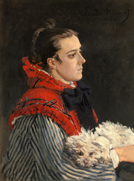 Camille Monet with dog. de Claude Monet