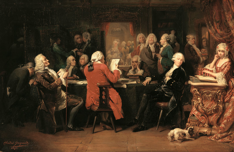 Voltaire im Lesezimmer des Café Procope. de Claudius Jacquand