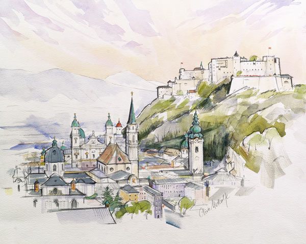 Salzburg Sunrise (w/c on paper)  de Clive  Metcalfe