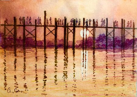 993 Rush hour on the U Bein Bridge, Mandalay