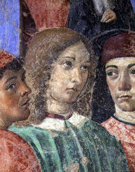 The Procession of the Bishop in Front of the Church of S. Ambrogio detail of Poliziano (1454-94) Pic de Cosimo Rosselli