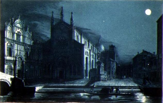 Nocturnal Scene of the Church of SS. Giovanni and Paolo, Venice, engraved by Brizeghel (litho) de Dalda