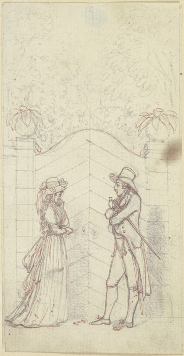 Clarissa und Lovelace vor einer verschlossenen Gartentür de Daniel Chodowiecki
