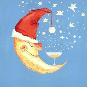 Bubbly Christmas Moon (gouache) 