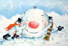 Building a Snowman (gouache on paper) 