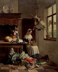 Kitchen girl at work. de David Emile Joseph de Noter