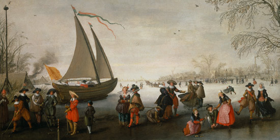 Skaters and a golf party on the ice de David Vinckboons