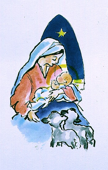 Madonna and Child with Lambs, 1996 (w/c)  de Diane  Matthes