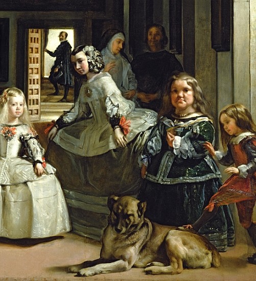 Las Meninas or The Family of Philip IV, - Diego Rodriguez de Silva y Vel en  reproducción impresa o copia al óleo sobre lienzo.